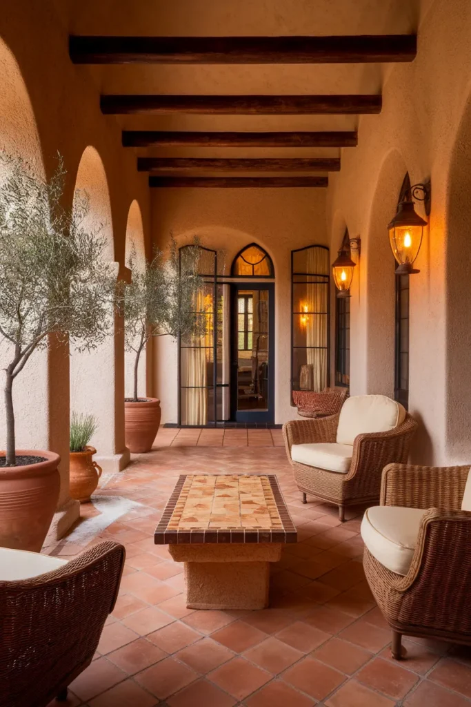 Mediterranean Sunroom with Terracotta Warmth and Arched Windows