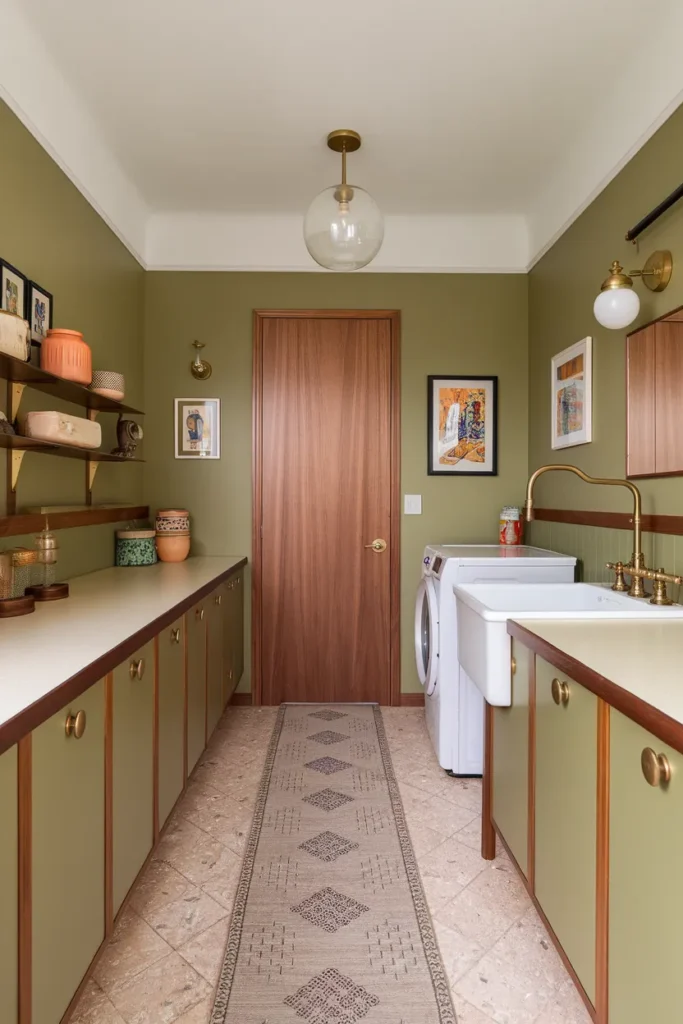 Mid-Century Green Laundry Room