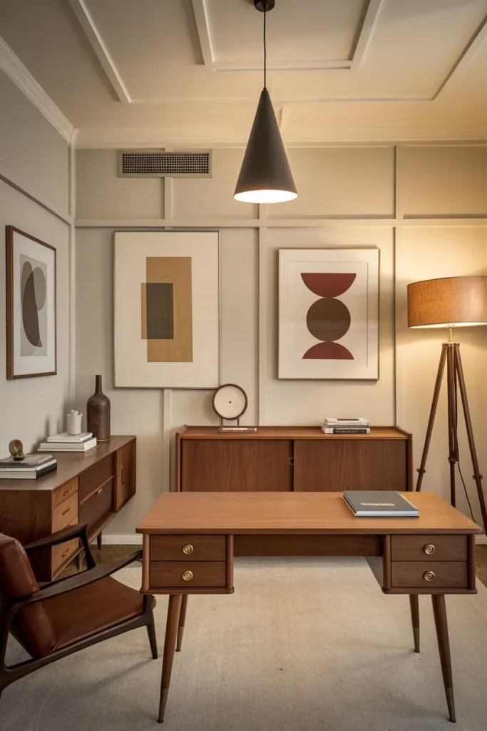 20 Modern Home Office Ideas That Make Working from Home Feel Luxurious 8 Mid-Century Modern Workspace