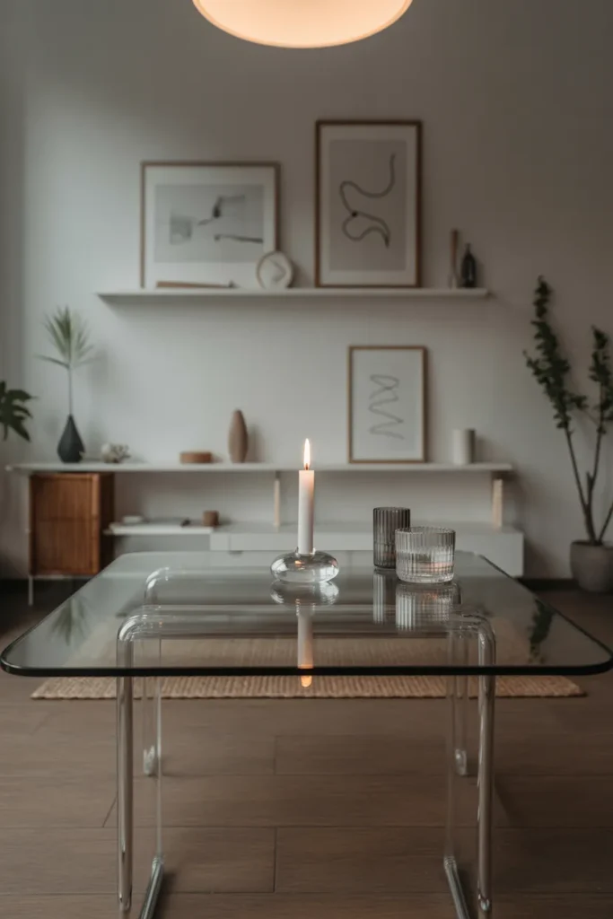 Glass Dining Table Decor Ideas That Transform Any Dining Room In Minutes 14 Minimalist Single Candle in Clear Holder