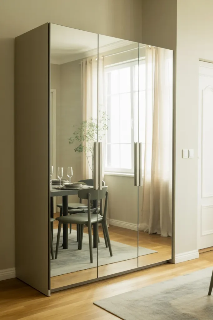 24 Dining Room Cabinet Ideas That Add Style, Storage, And Serious Charm 21 Mirrored Cabinet Doors For Extra Light