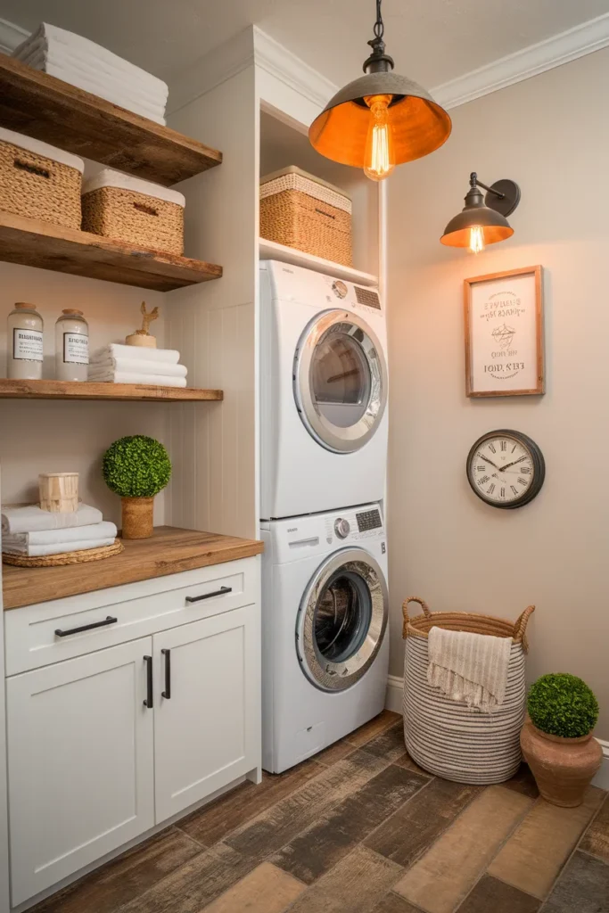 Modern Farmhouse Stacked Laundry Setup