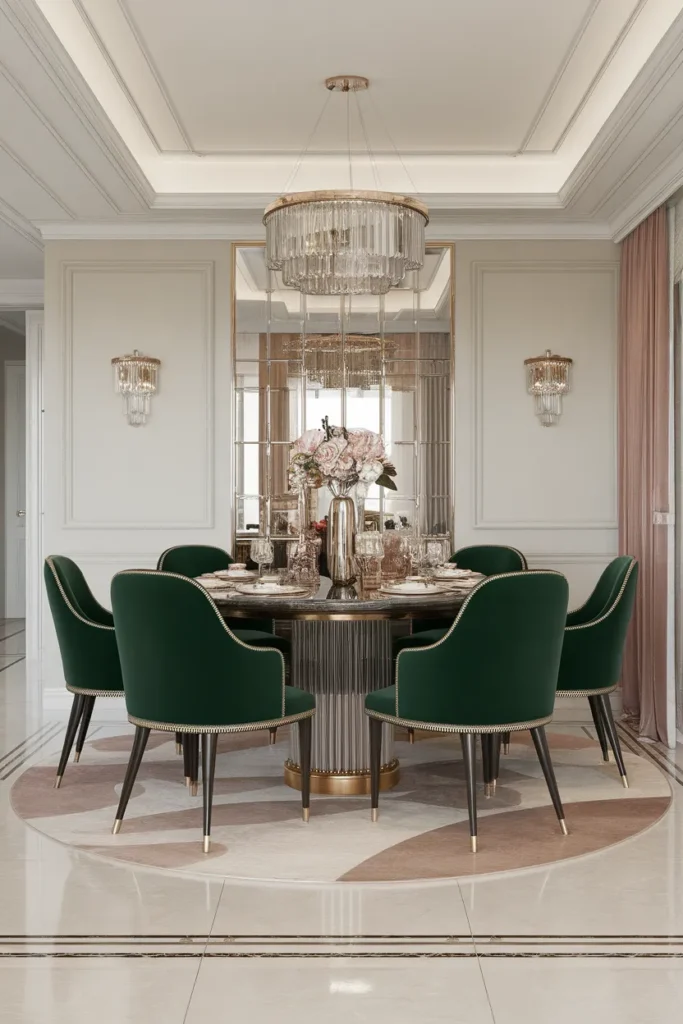 Modern Glam Round Dining Room Setup