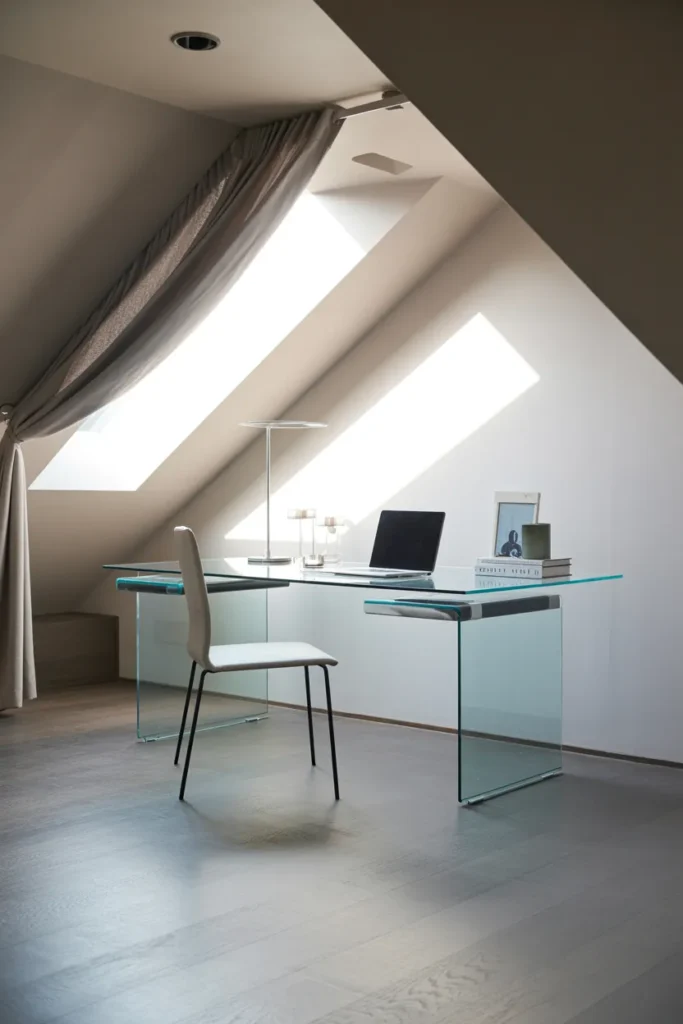 Modern Glass Desk Attic Office