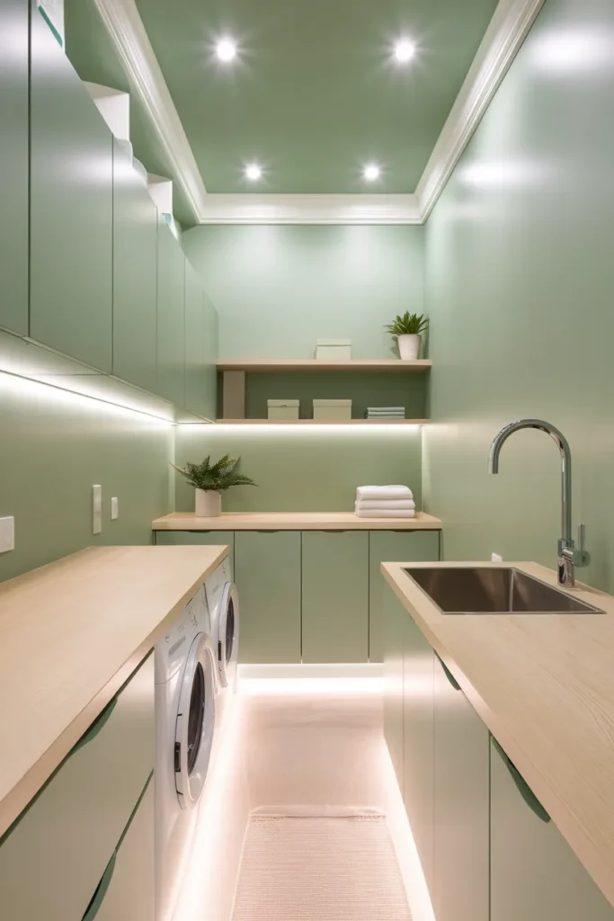 Modern Minimal Green Laundry Room