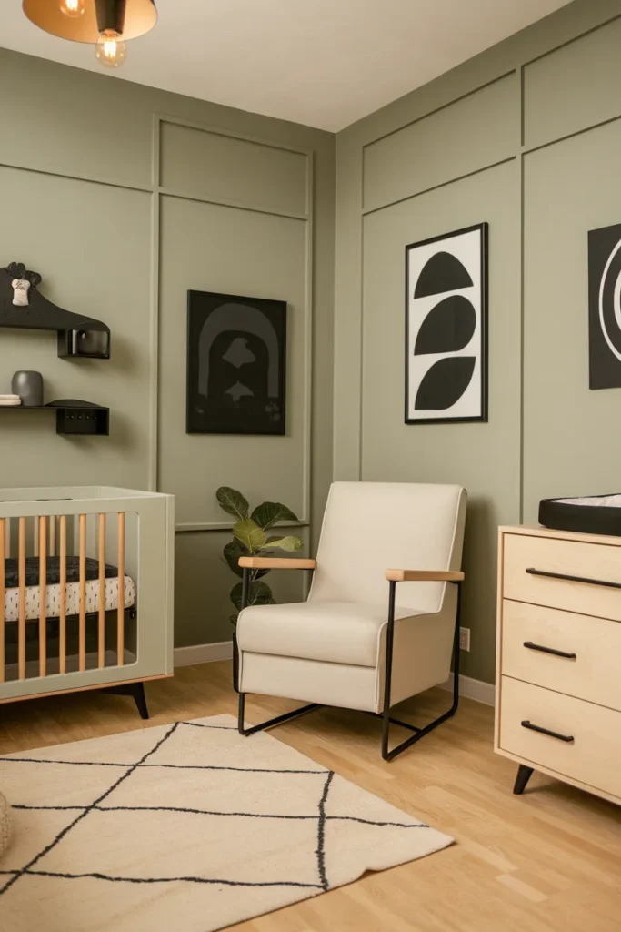 Modern Sage Green Nursery with Black Accents