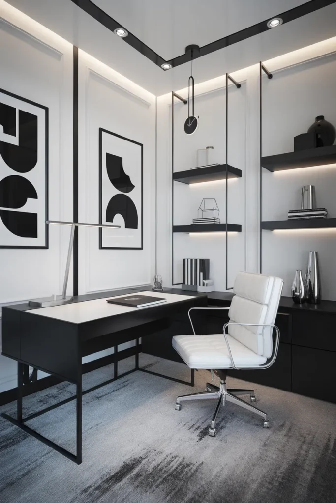 20 Modern Home Office Ideas That Make Working from Home Feel Luxurious 15 Monochrome Black and White Design