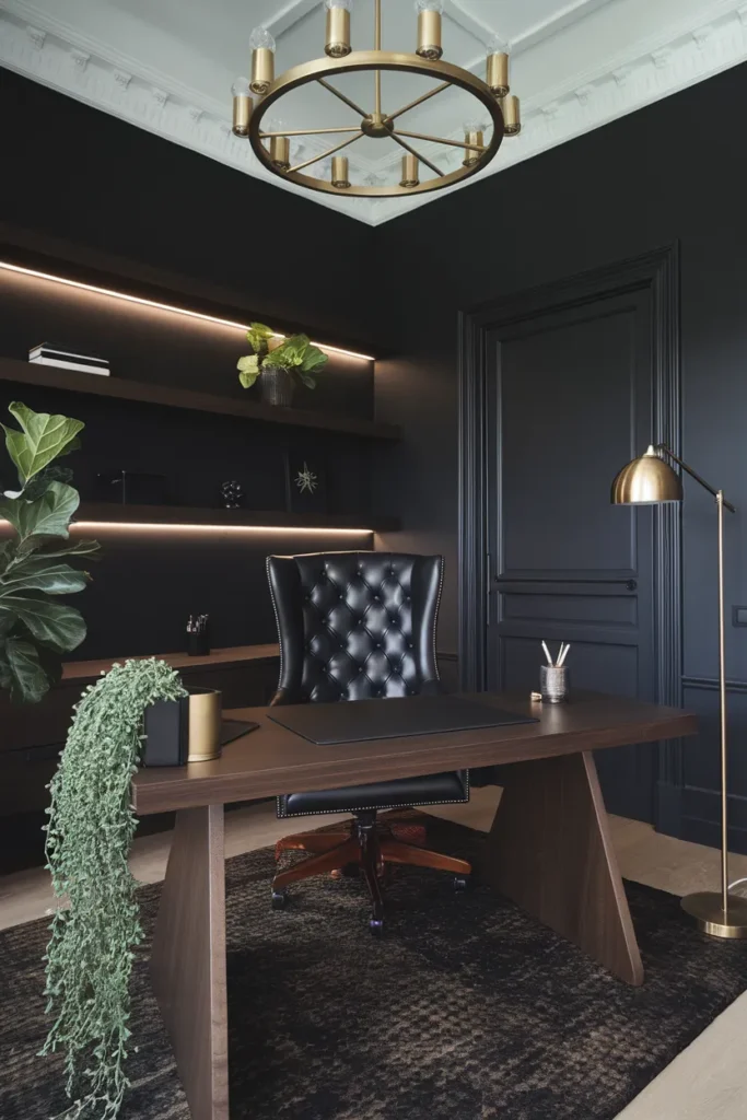 Moody Elegance – Deep Charcoal Luxury Home Office