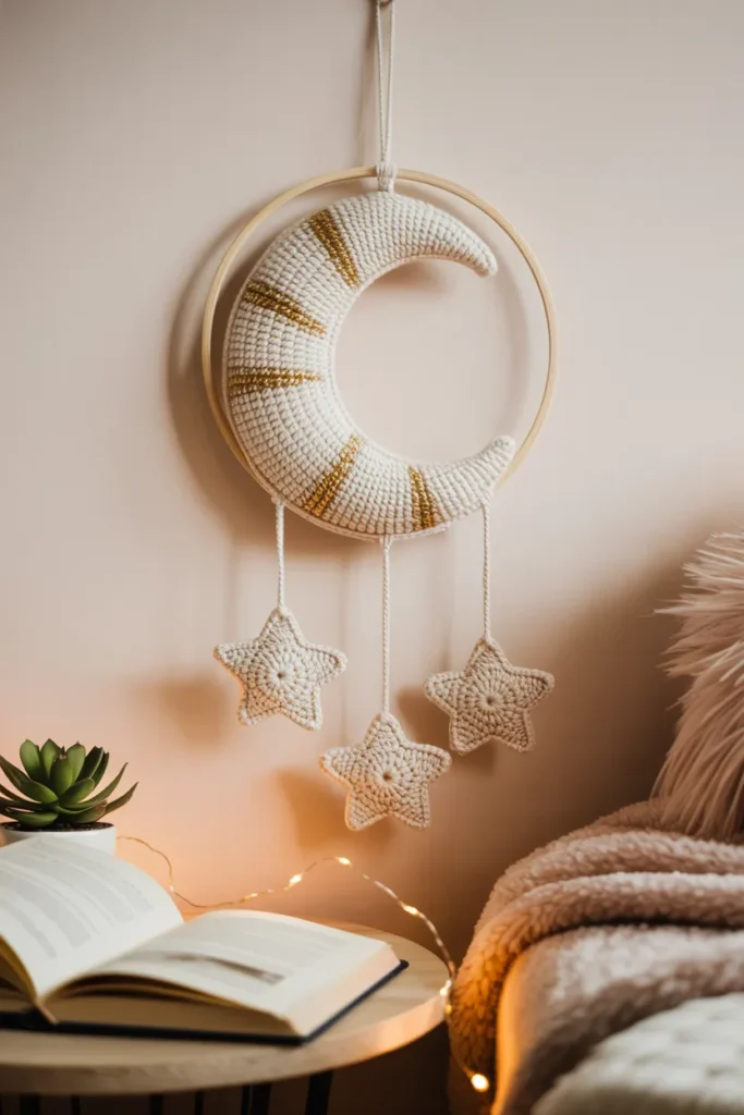 Moon and Stars Crochet Wall Hanging