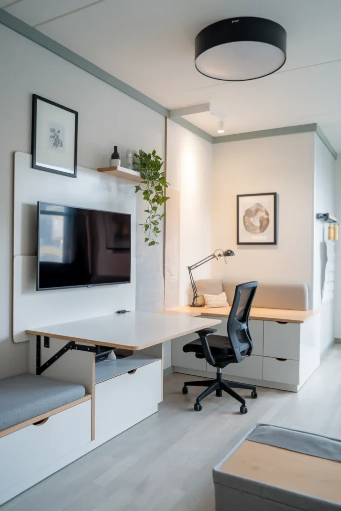 Multi-Functional TV Wall with Folding Desk