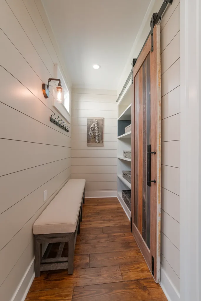 Narrow Entryway with Sliding Barn Door Storage