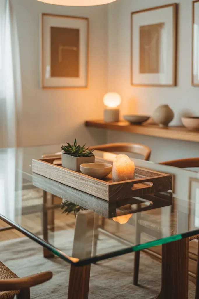 Glass Dining Table Decor Ideas That Transform Any Dining Room In Minutes 5 Natural Wood Tray With Simple Accents