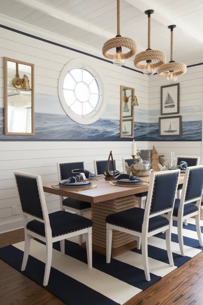 30 Coastal Dining Room Ideas That Bring the Beach Straight Into Your Home 10 Nautical Details With Rope And Brass
