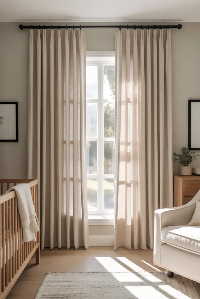 Neutral Linen Curtains with Black Rods