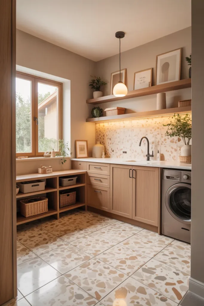 Trending Laundry Room Tile Ideas That Will Refresh Your Entire Home 6 Neutral Terrazzo Tile For A Warm And Playful Look