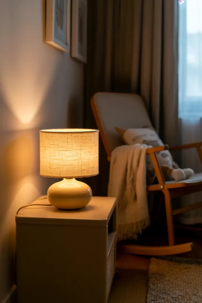 19 Nursery Lighting Ideas That Instantly Turn Baby Rooms Into Cozy Wonderlands 13 Nightstand Lamp with Linen Shade
