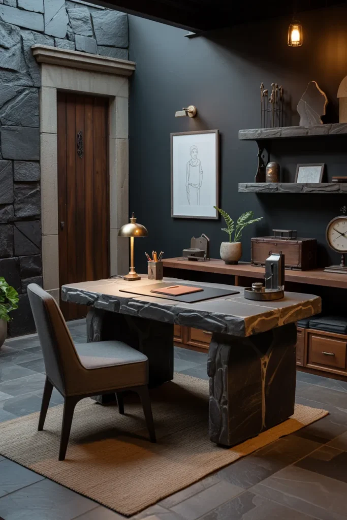 20 Gothic Home Office Ideas That Will Change Your Entire Workspace Vibe 16 Noir Stone Workspace