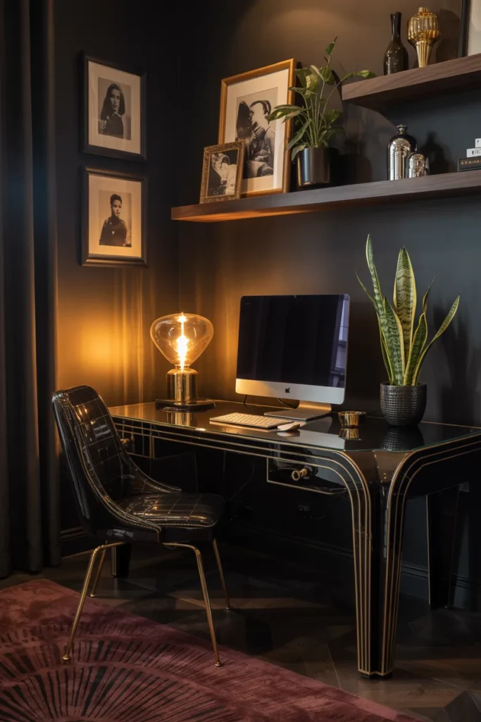 24 Modern Art Deco Home Office Ideas That Will Make You Actually Want to Work 8 Noir with a Twist