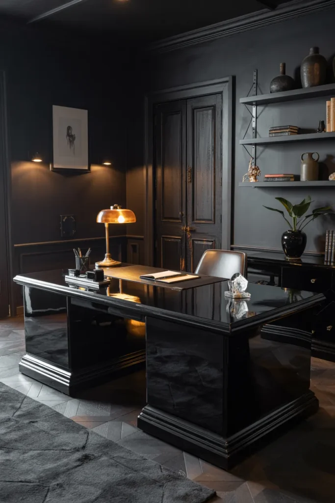 20 Gothic Home Office Ideas That Will Change Your Entire Workspace Vibe 12 Obsidian Desk Chamber