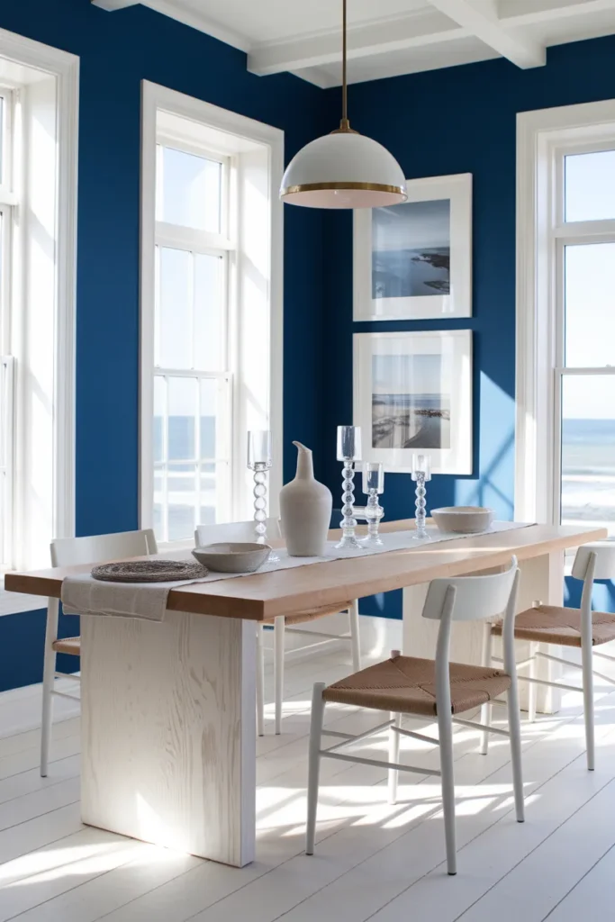 30 Coastal Dining Room Ideas That Bring the Beach Straight Into Your Home 25 Ocean Blue Statement Wall