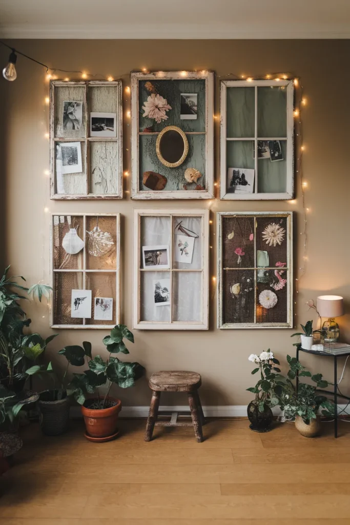 Old Windows Turned Into Wall Frames