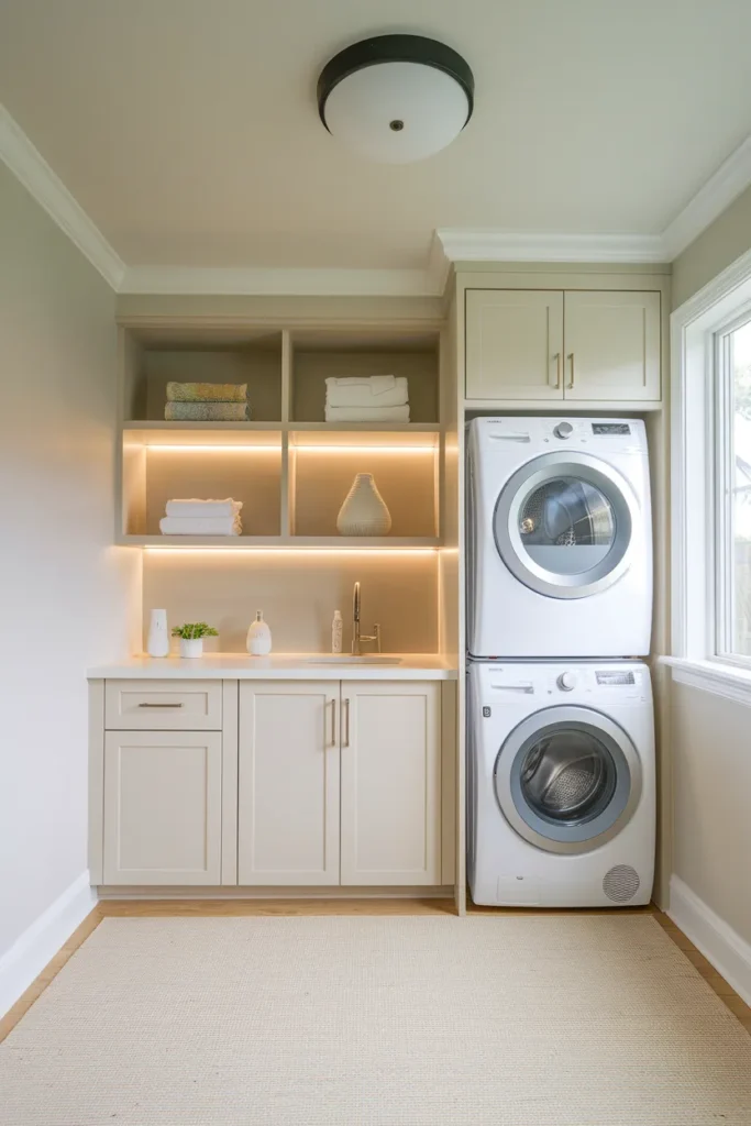 22 Laundry Room Shelving Ideas That Instantly Make Your Space Look Bigger 4 Over-the-Washer Built-In Shelving