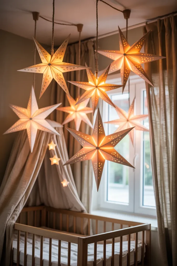 19 Nursery Lighting Ideas That Instantly Turn Baby Rooms Into Cozy Wonderlands 17 Paper Star Lamps for a Whimsical Glow