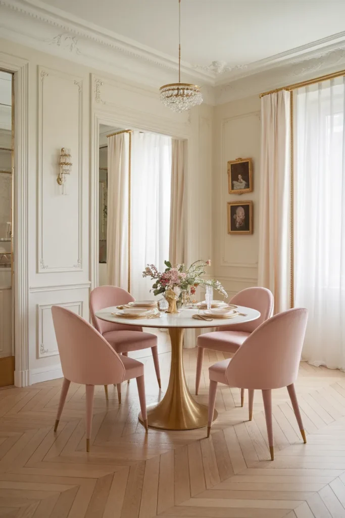 Parisian Chic Dining Room with Soft Elegance