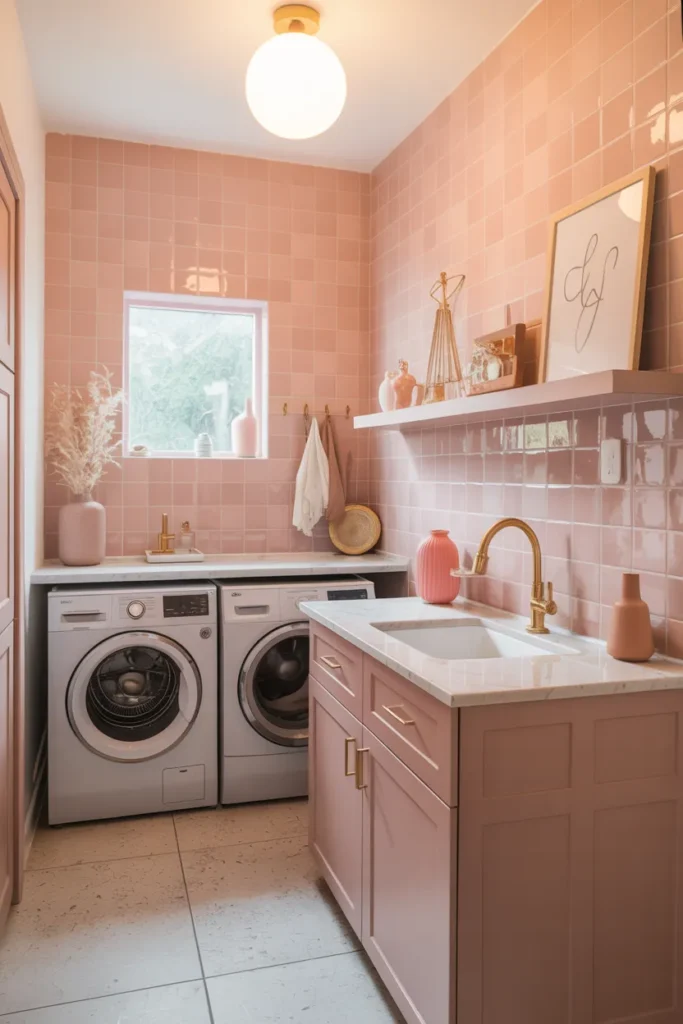 Trending Laundry Room Tile Ideas That Will Refresh Your Entire Home 21 Pastel Pink Tile For Soft Charm