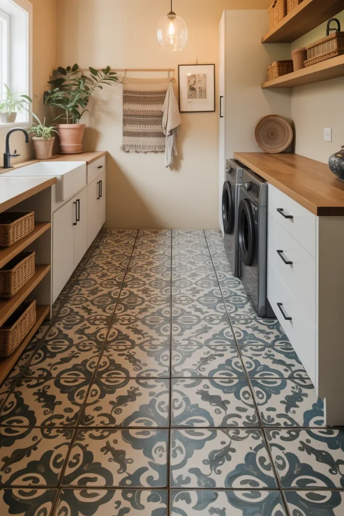 Trending Laundry Room Tile Ideas That Will Refresh Your Entire Home 18 Patterned Cement Tile For an Artistic Touch