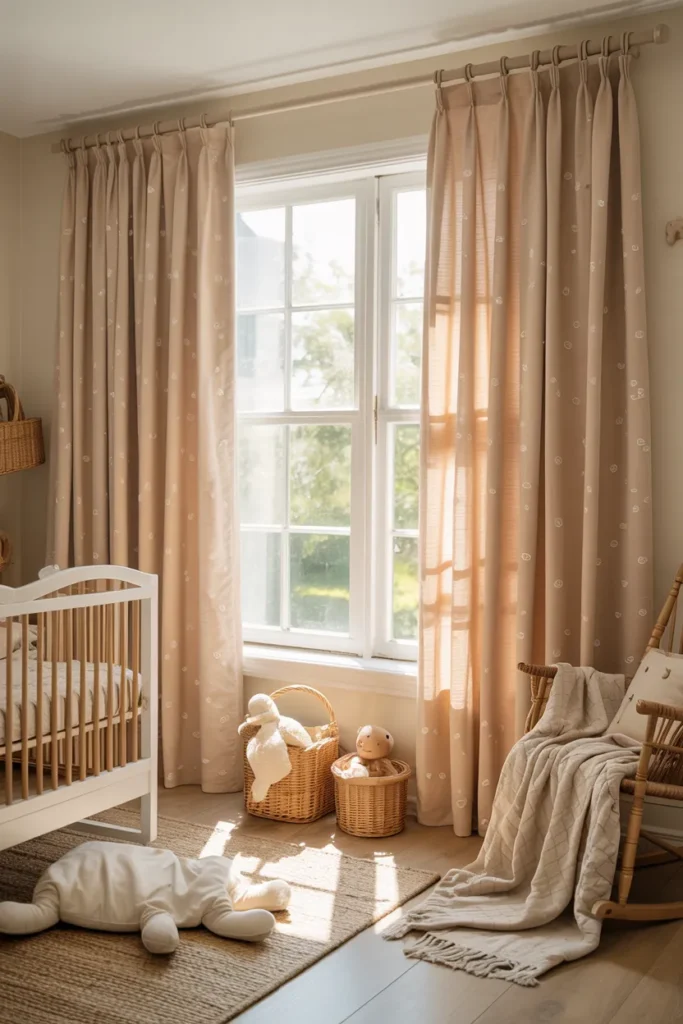 Patterned Neutral Curtains with Tiny Prints