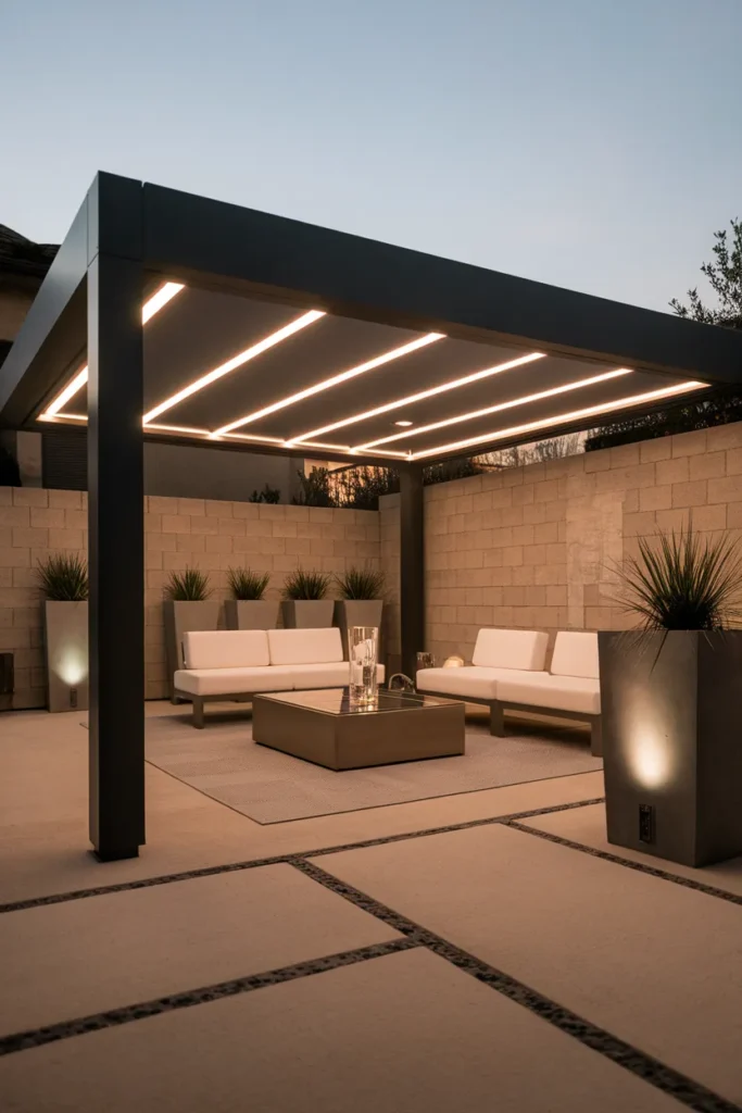 23 Modern Pergola Ideas That Instantly Upgrade Your Outdoor Living Space 17 Pergola with Built-In LED Ceiling