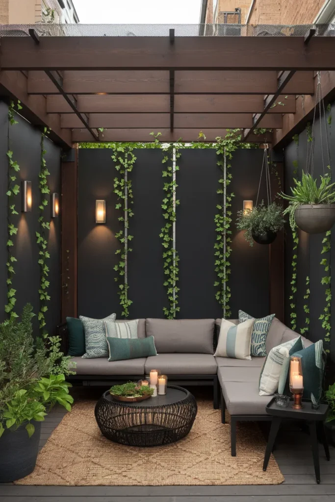 23 Modern Pergola Ideas That Instantly Upgrade Your Outdoor Living Space 5 Pergola with Privacy Screens and Greenery