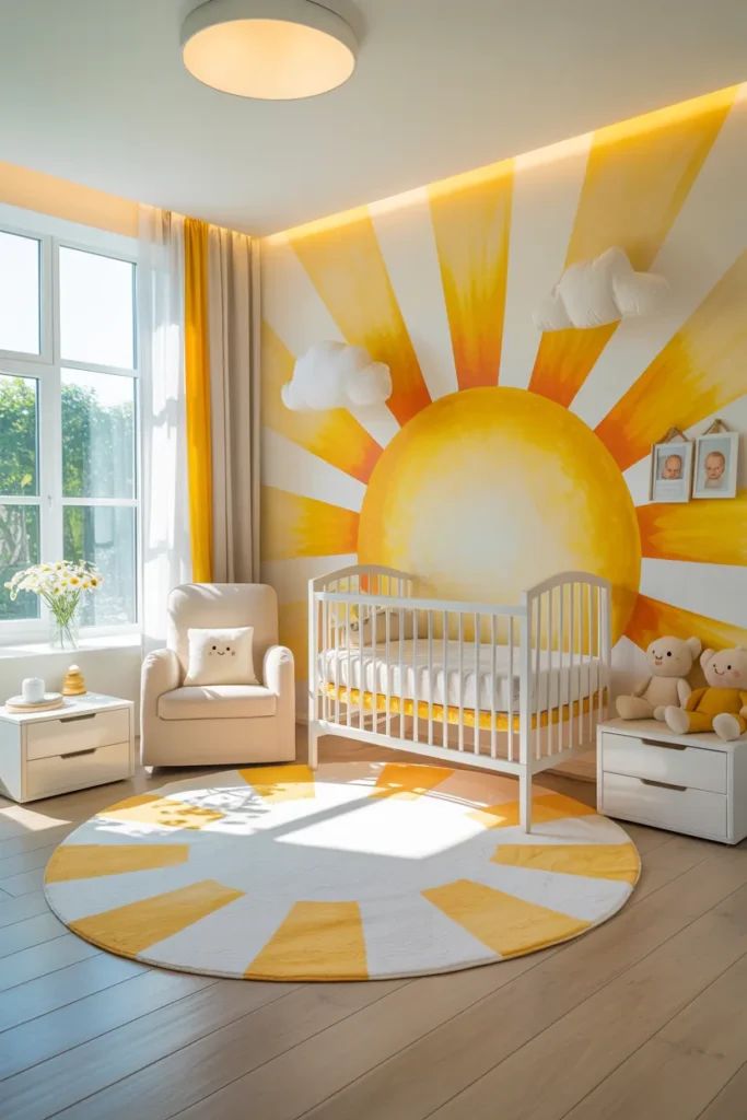 Soft, Bright, and Beautiful: Trending Yellow Nursery Ideas You’ll Fall in Love With 16 Playful Sunshine Wall Mural