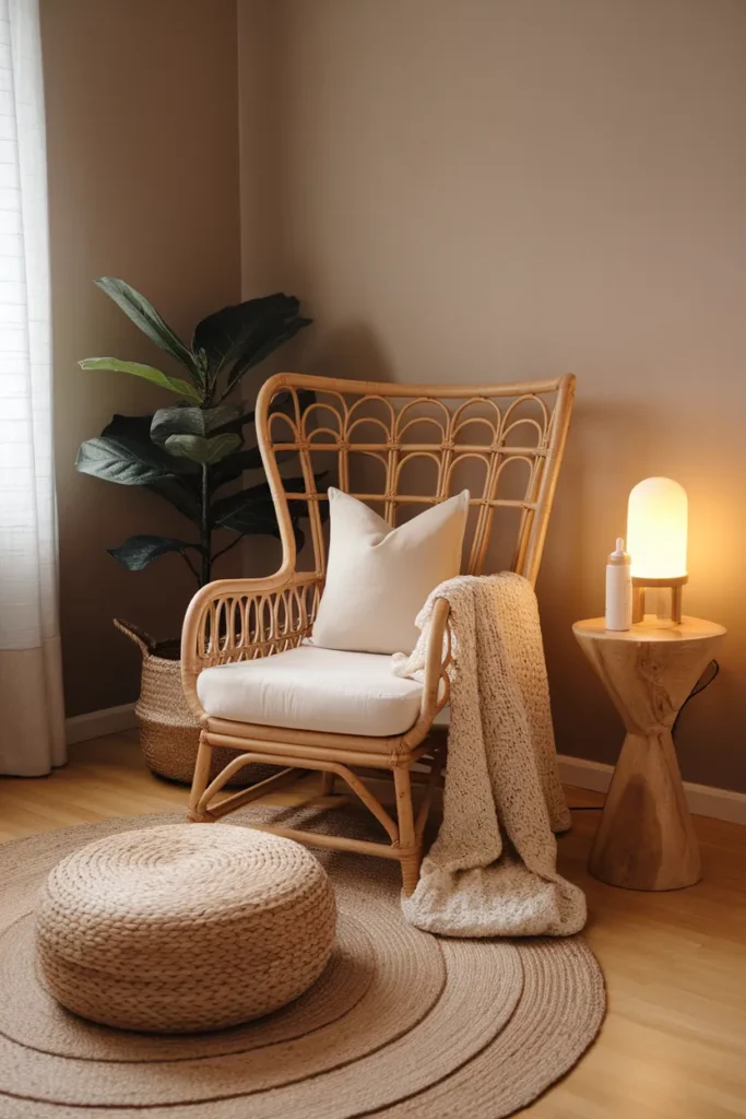 Rattan Accent Chair for a Cozy Nursing Spot