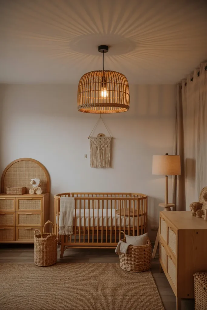 19 Nursery Lighting Ideas That Instantly Turn Baby Rooms Into Cozy Wonderlands 3 Rattan Basket Pendant for Natural Warmth