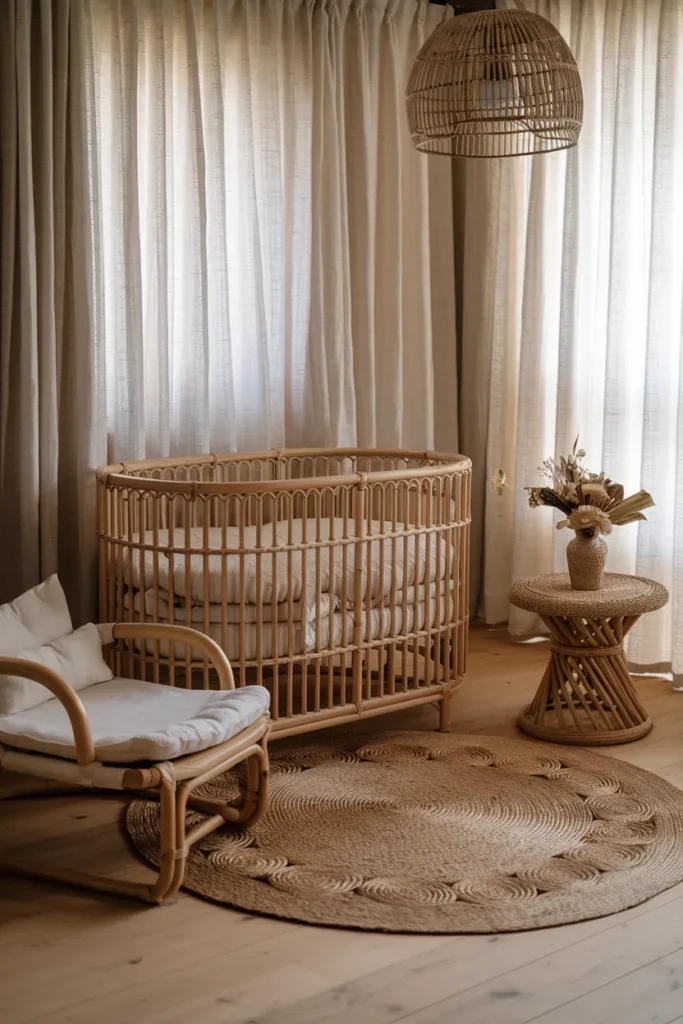 Rattan Crib With Soft Linen Layers