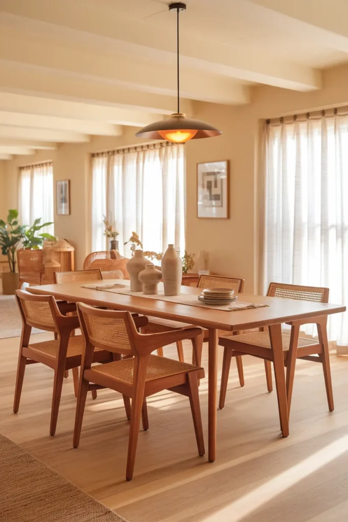 Rectangular Teak Dining Table with Sculpted Corners