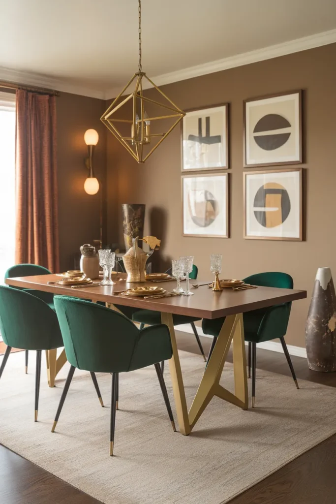 Rectangular Walnut Table with Brass Accents