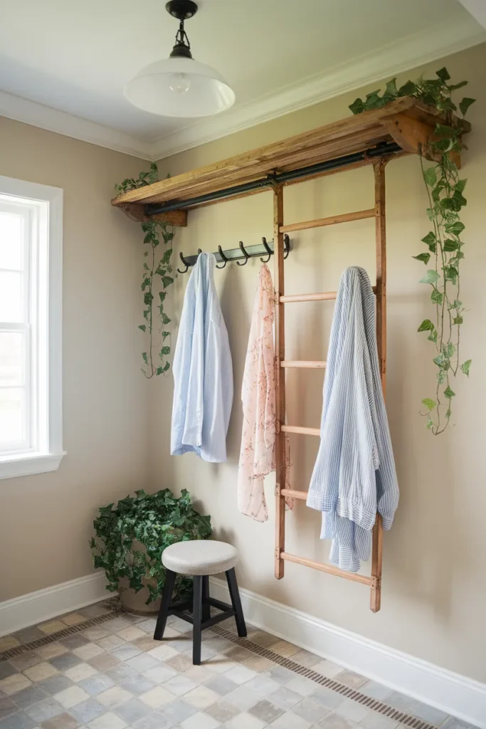 Repurposed Ladder for Hanging Clothes