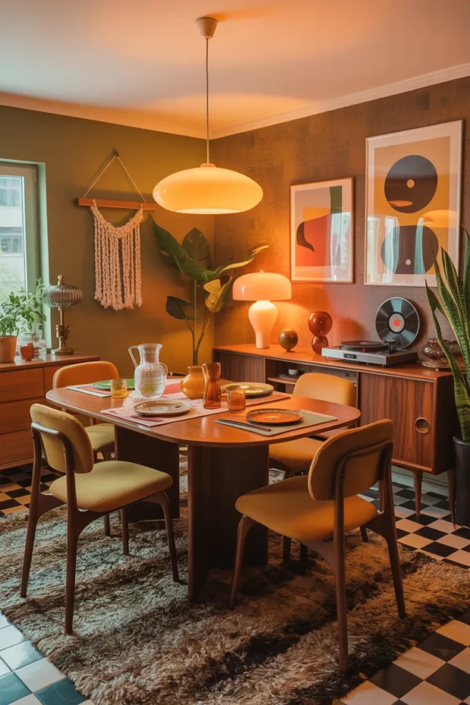 20 Vintage Dining Room Ideas That Bring Timeless Charm to Your Home 18 Retro 70s Dining with Earthy Hues