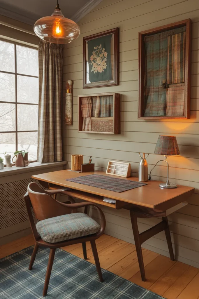 Retro Plaid Workspace with Cozy Texture