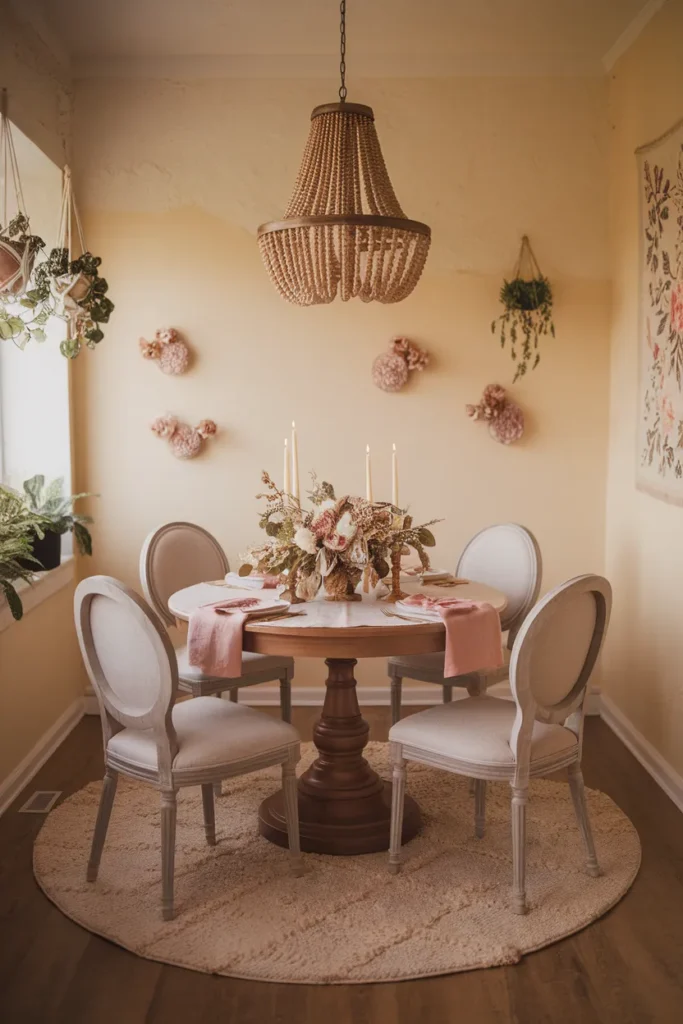 Romantic Boho Dining with Soft Lighting