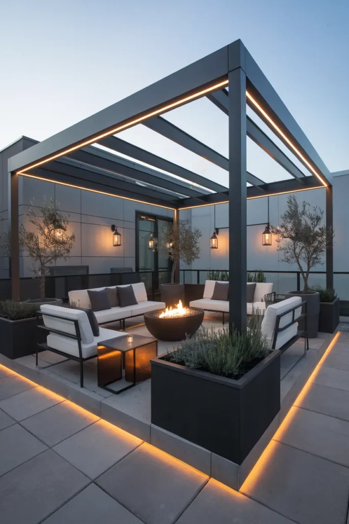23 Modern Pergola Ideas That Instantly Upgrade Your Outdoor Living Space 21 Rooftop Pergola with City Views