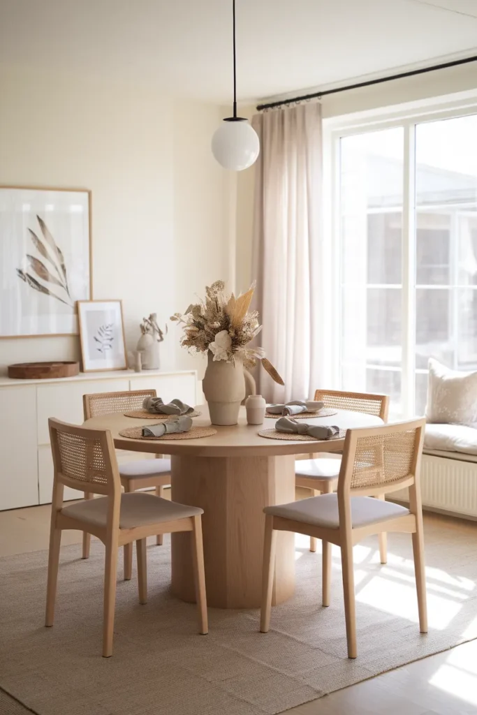 Round Ash Wood Dining Table with Tapered Legs