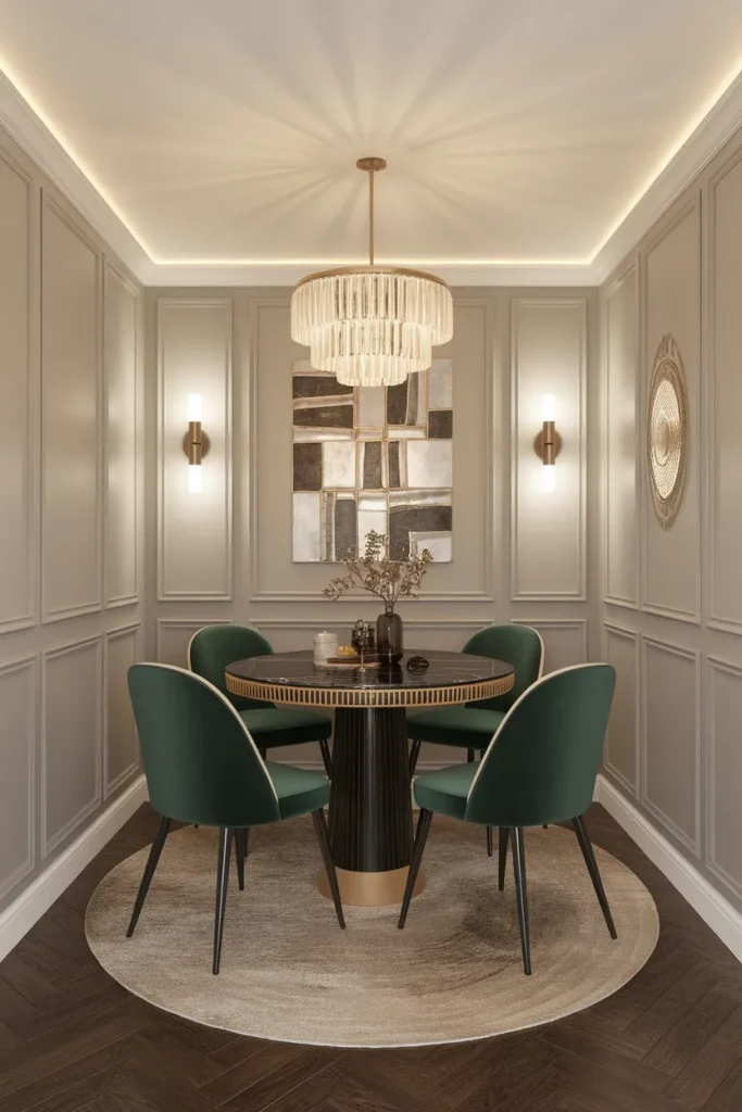 Round Black Dining Table with Gold Trim