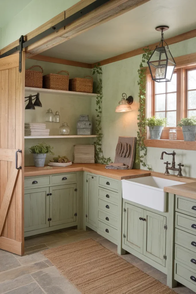 Rustic Cottage Green Laundry Room