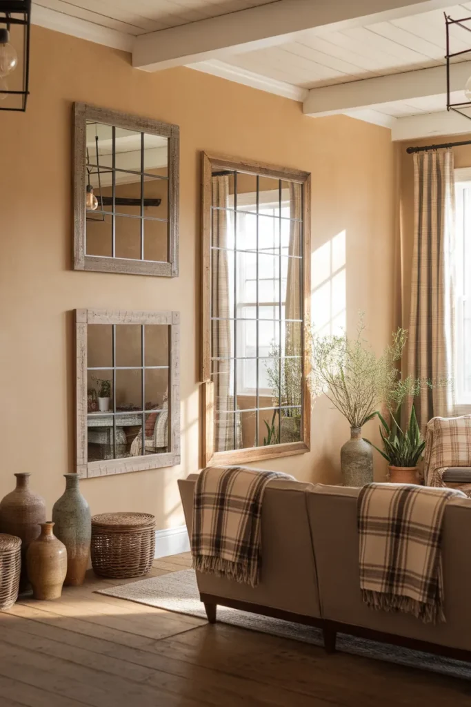 Rustic Farmhouse Mirror Wall for Cozy Charm