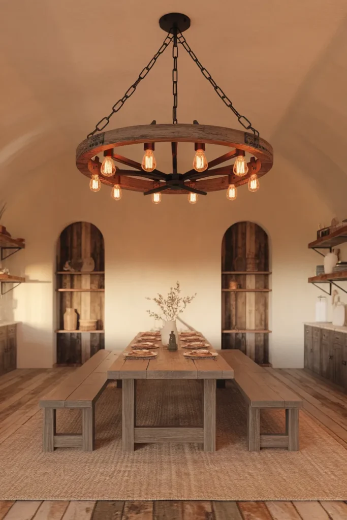 Rustic Farmhouse Wheel Chandelier for Homely Warmth