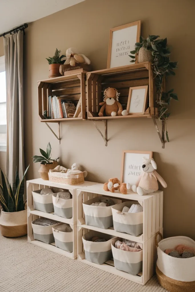 Rustic Wooden Crate Bookshelf